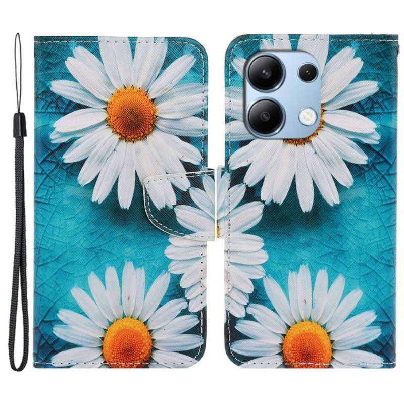 Kožený Kryt Na Xiaomi Redmi Note 13 4g Chryzantémy Na Popruhu