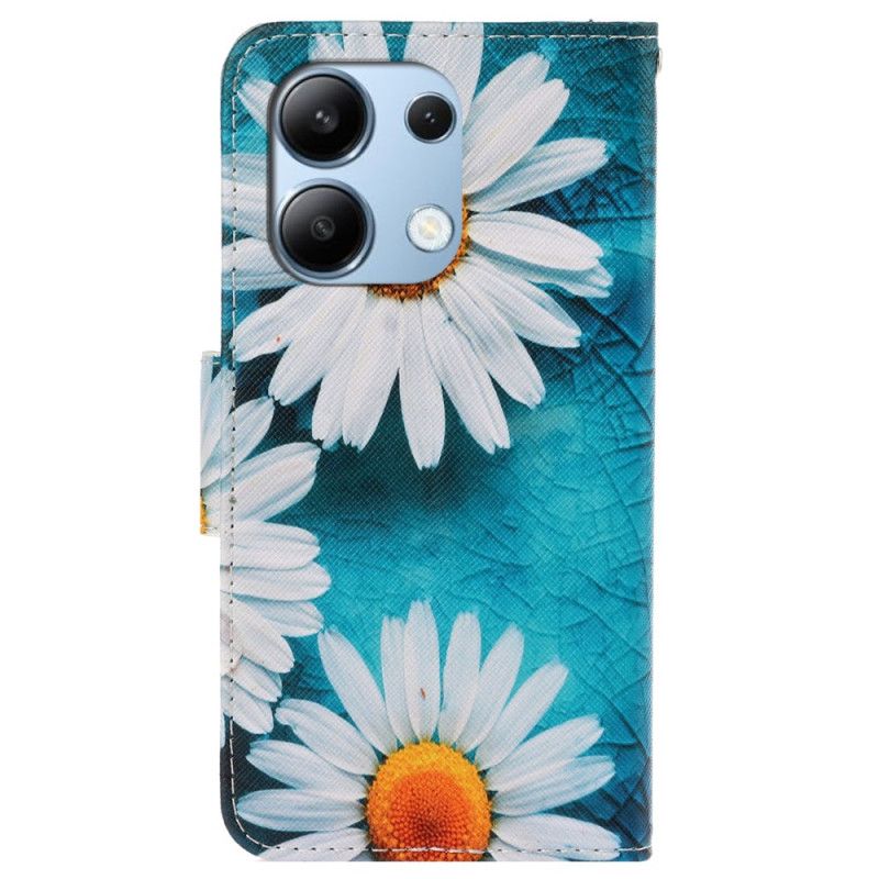 Kožený Kryt Na Xiaomi Redmi Note 13 4g Chryzantémy Na Popruhu