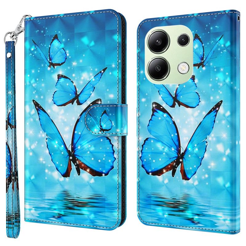 Kožený Kryt Na Xiaomi Redmi Note 13 4g Modrí Motýli S Popruhem