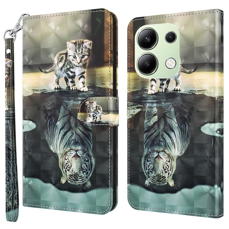Kožený Kryt Xiaomi Redmi Note 13 4g Kočka A Tygr S Popruhem