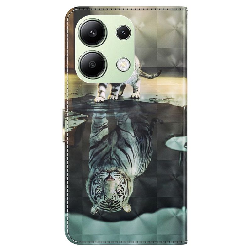 Kožený Kryt Xiaomi Redmi Note 13 4g Kočka A Tygr S Popruhem