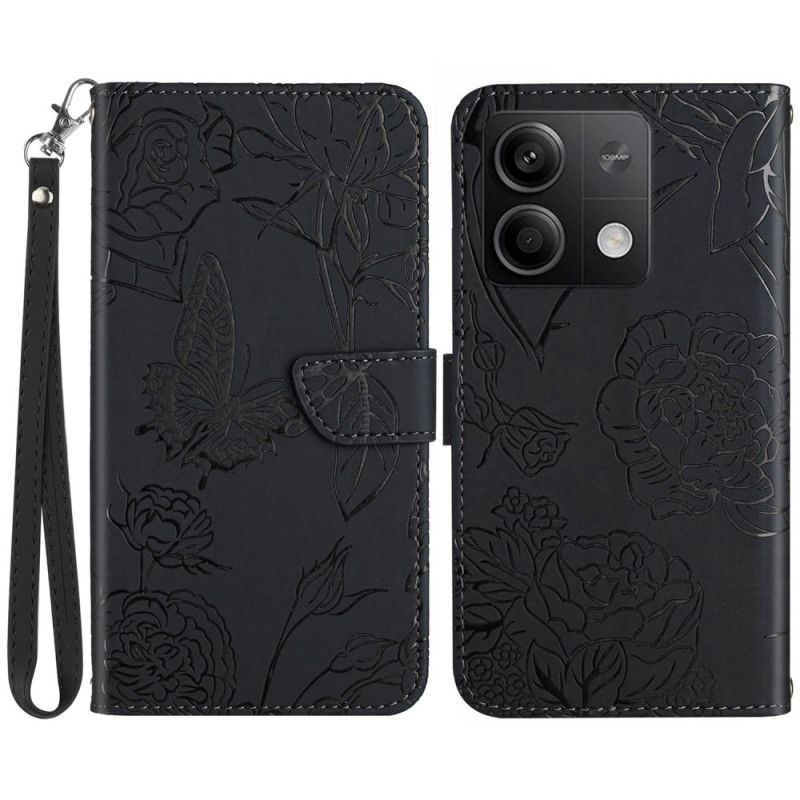 Kožený Kryt Xiaomi Redmi Note 13 4g Potisk Motýlů S Páskem