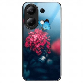 Kryt Xiaomi Redmi Note 13 4g Kryty Na Mobil Tvrzené Sklo Červené Květiny A Motýli