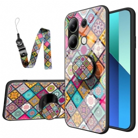 Kryt Xiaomi Redmi Note 13 4g Patchworkový Podpůrný Kroužek A Popruh