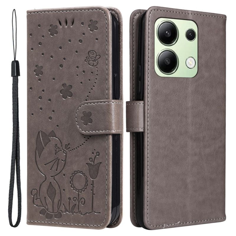 Peněženková Pouzdra Xiaomi Redmi Note 13 4g Kočka A Včely S Popruhem