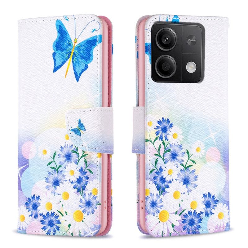 Peněženková Pouzdra Xiaomi Redmi Note 13 4g Kryty Na Mobil Akvarel S Motýly A Květinami
