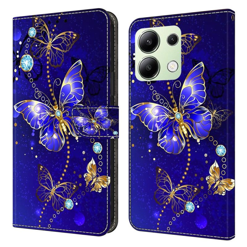Peněženková Pouzdra Xiaomi Redmi Note 13 4g Kryty Na Mobil Diamantoví Motýli Na Modrém Pozadí