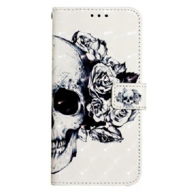 Peněženková Pouzdra Xiaomi Redmi Note 13 4g Kryty Na Mobil Květovaná Lebka S Popruhem