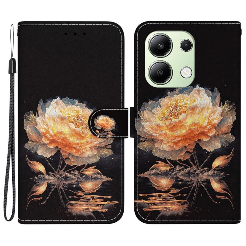 Peněženková Pouzdra Xiaomi Redmi Note 13 4g Kryty Na Mobil Zlatá Pivoňka S Řemínkem