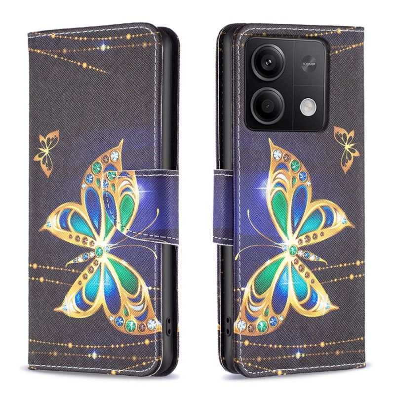 Peněženková Pouzdra Xiaomi Redmi Note 13 4g Zlatí Motýli Na Černém Pozadí