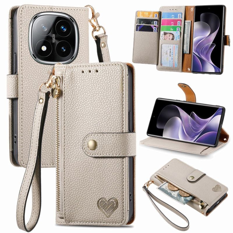 Kožený Kryt Na Xiaomi Redmi Note 14 Pro 5g Vzor Srdce S Rfid Blokováním