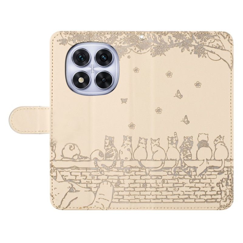 Kožený Kryt Xiaomi Redmi Note 14 Pro 5g Kočičí Vzor S Páskem