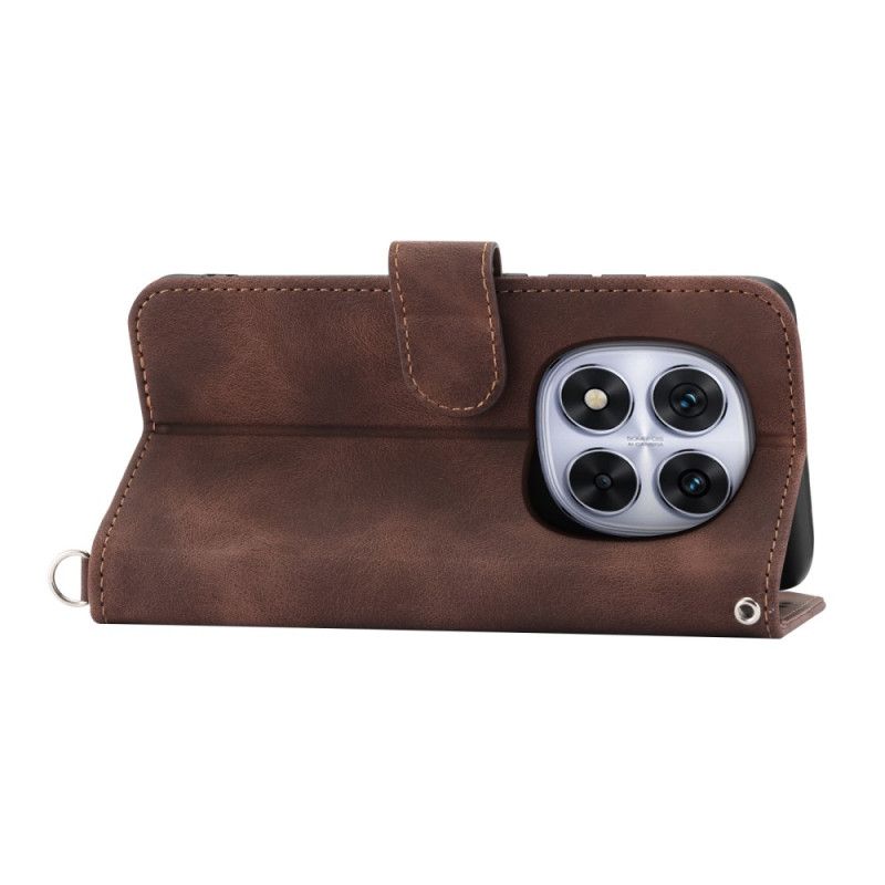 Kožený Kryt Xiaomi Redmi Note 14 Pro 5g Krajkový Vzor S Popruhem A Ramenním Popruhem