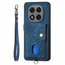 Kryt Xiaomi Redmi Note 14 Pro 5g Kryty Na Mobil Držák Karet A Šňůrka Na Krk S Koženým Efektem