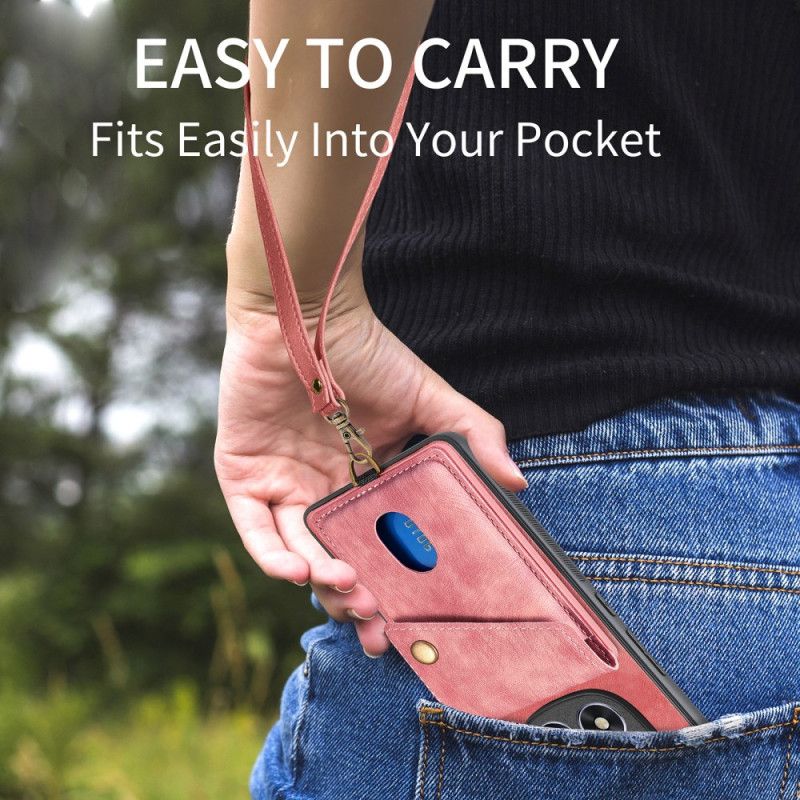 Kryt Xiaomi Redmi Note 14 Pro 5g Kryty Na Mobil Držák Karet A Šňůrka Na Krk S Koženým Efektem