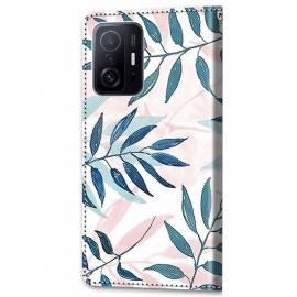 Flipové Pouzdro Na Xiaomi 11T / 11T Pro Zelené A Růžové Listy