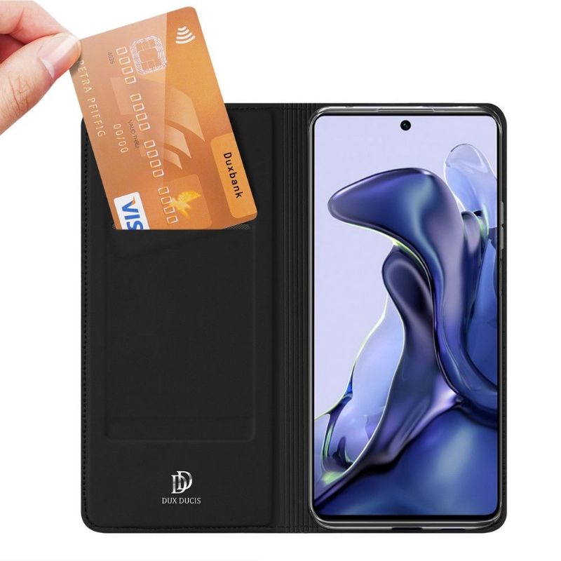 Kožené Pouzdro Folio Na Xiaomi 11T / 11T Pro Obchodní Saténový Efekt