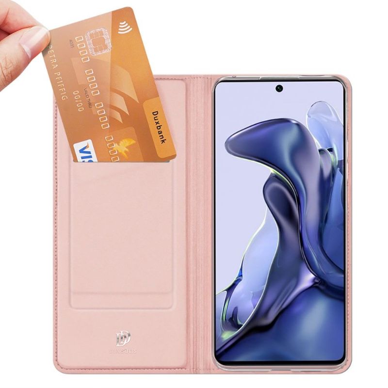 Kožené Pouzdro Folio Na Xiaomi 11T / 11T Pro Obchodní Saténový Efekt