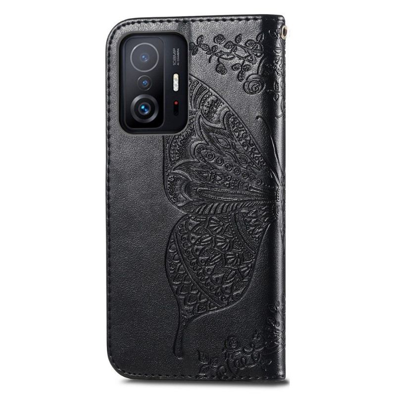 Kožené Pouzdro Na Xiaomi 11T / 11T Pro Reliéfní Motýl