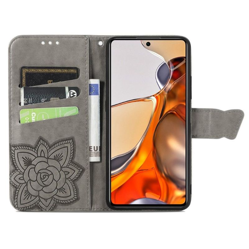 Kožené Pouzdro Na Xiaomi 11T / 11T Pro Reliéfní Motýl
