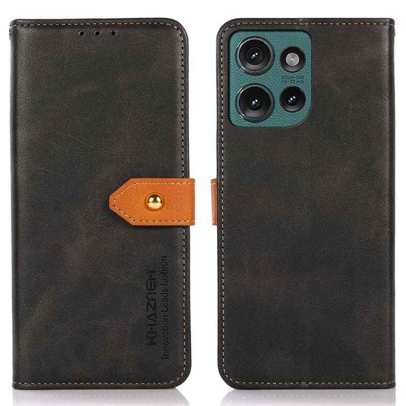 Kožený Kryt Motorola Edge 50 Zlatá Spona Khazneh