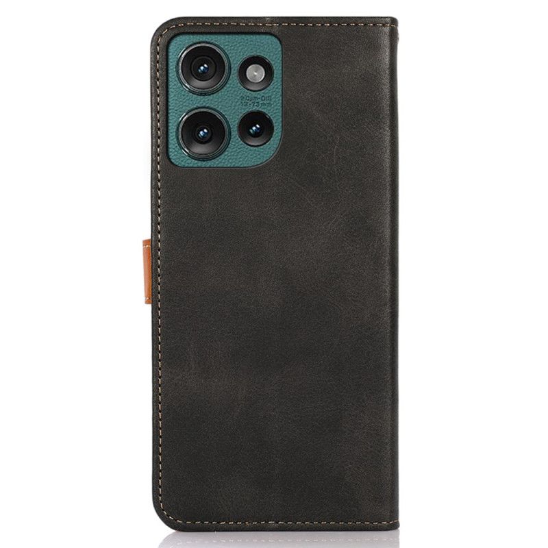 Kožený Kryt Motorola Edge 50 Zlatá Spona Khazneh