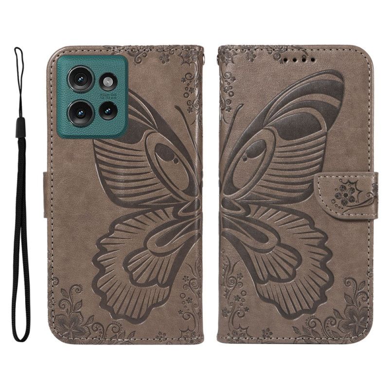 Kožený Kryt Na Motorola Edge 50 Motýlí Design