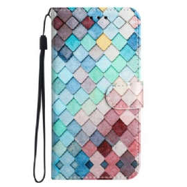 Kožený Kryt Na Motorola Edge 50 Mřížky Na Popruhy
