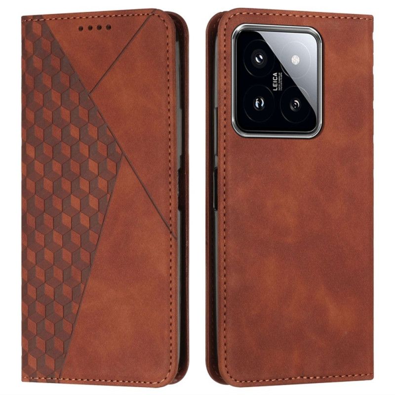 Kožené Pouzdro Folio Xiaomi 14 Integrovaná Peněženka S Diamantovým Vzorem