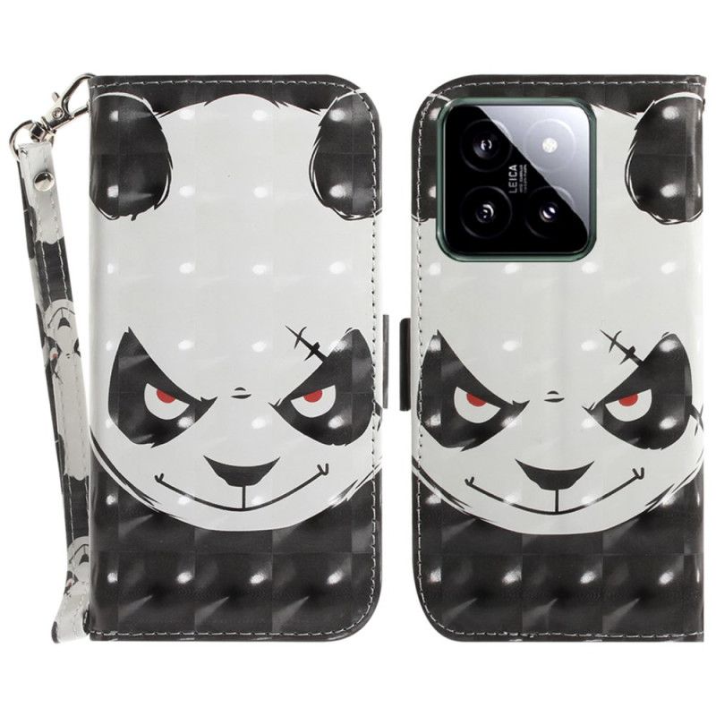 Kožený Kryt Na Xiaomi 14 Rozzlobená Panda S Popruhem