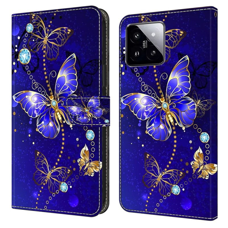 Kožený Kryt Xiaomi 14 Diamantoví Motýli