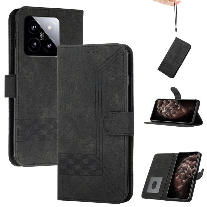 Kožený Kryt Xiaomi 14 Diamanty A Řemínky