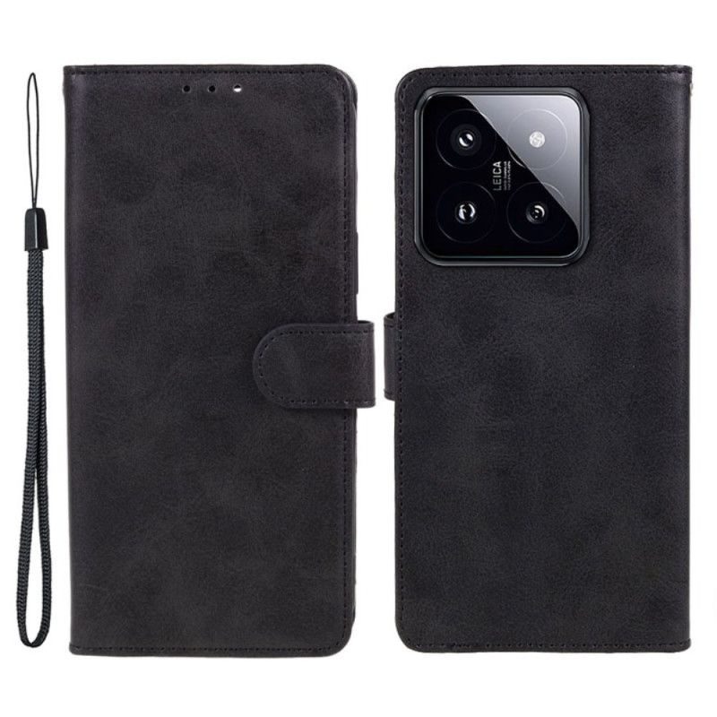 Kožený Kryt Xiaomi 14 Efekt Hladké Kůže S Páskem