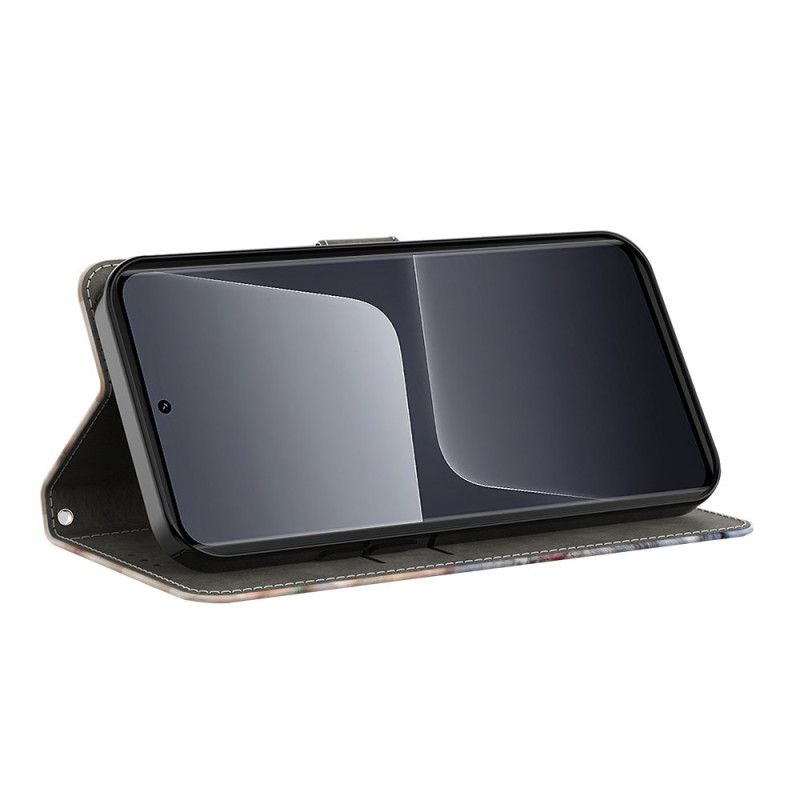 Kožený Kryt Xiaomi 14 Růžový Diamantový Motýl