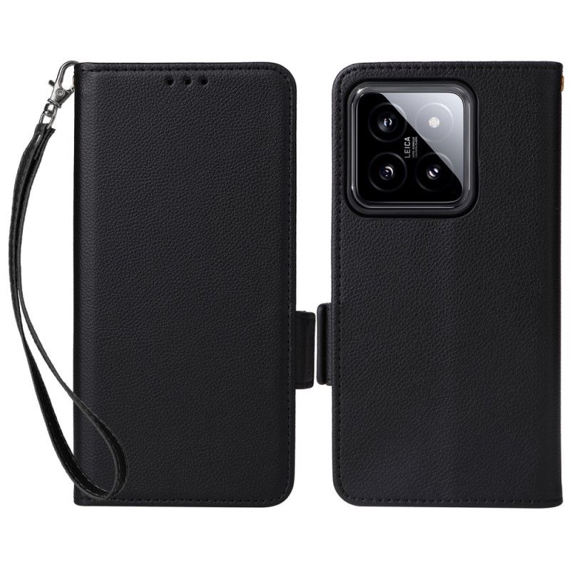 Kožený Kryt Xiaomi 14 Textura A Popruh Litchi