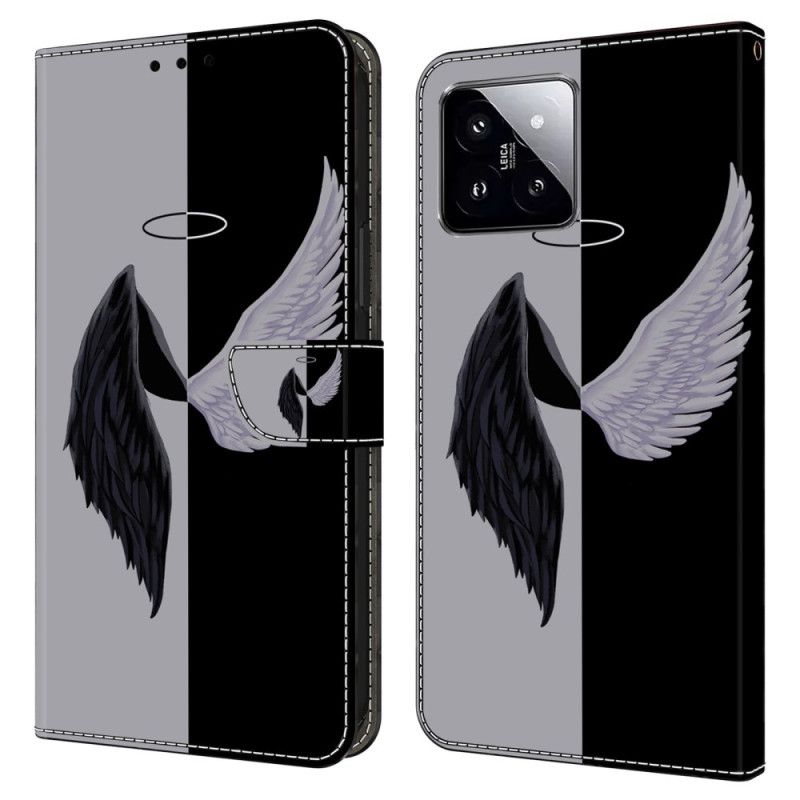 Kožený Kryt Xiaomi 14 Černá A Bílá Křídla