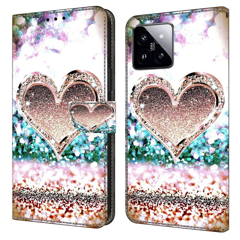 Peněženková Pouzdra Xiaomi 14 Kryty Na Mobil Růžové Diamantové Srdce