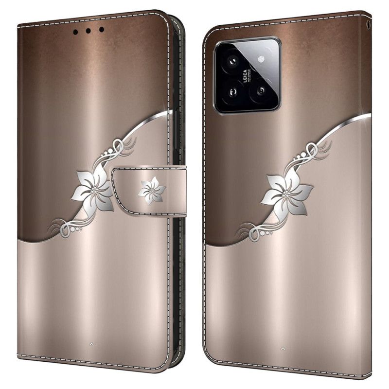 Peněženková Pouzdra Xiaomi 14 Kryty Na Mobil Stříbrný Květ