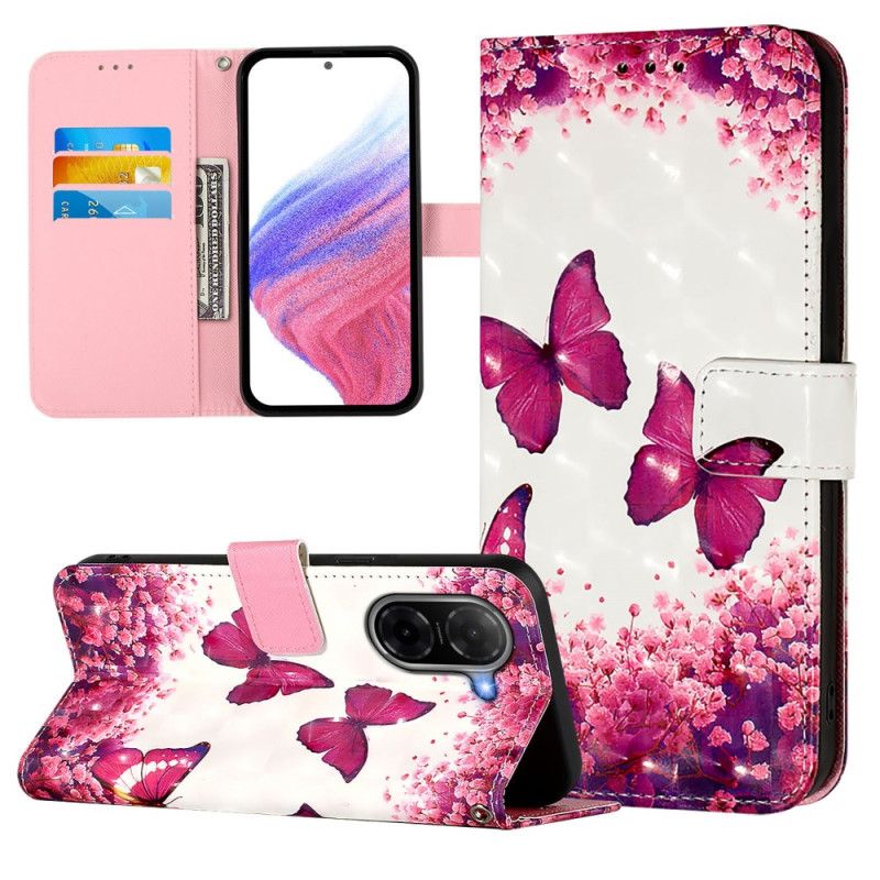 Kožený Kryt Na Poco C71 Růžoví Motýli