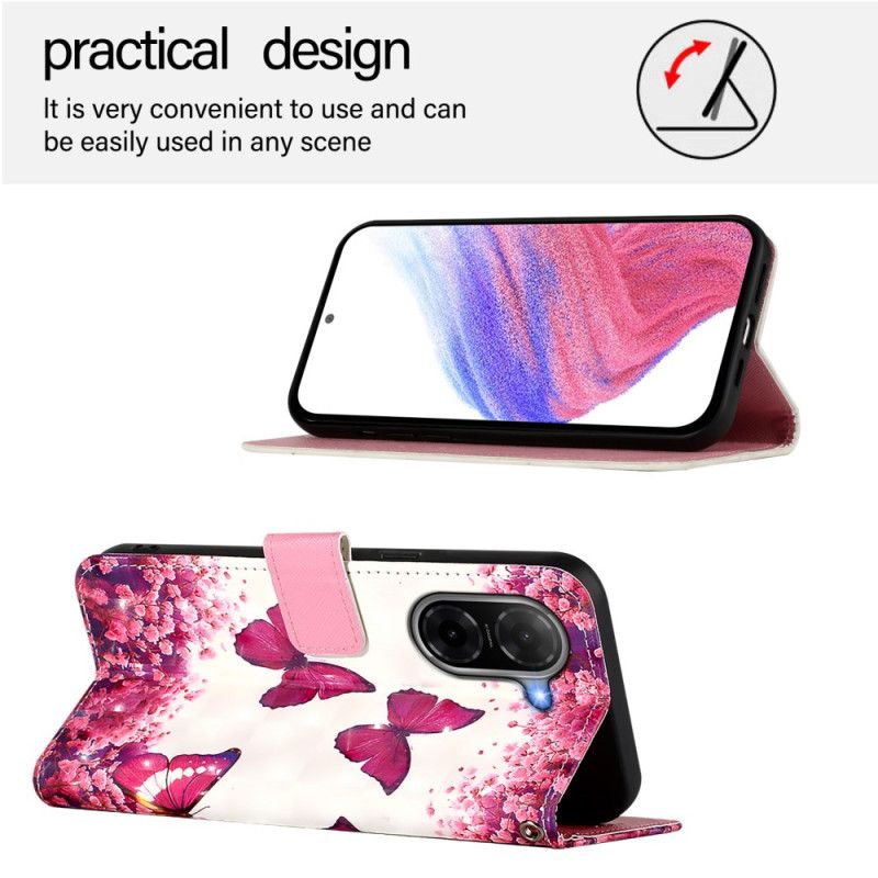 Kožený Kryt Na Poco C71 Růžoví Motýli