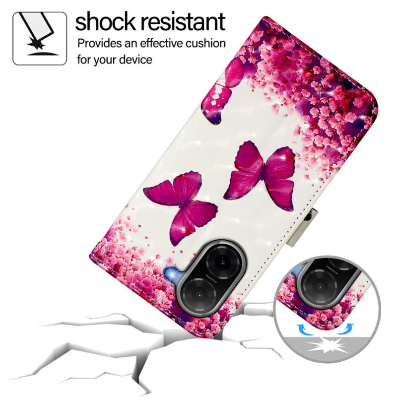 Kožený Kryt Na Poco C71 Růžoví Motýli