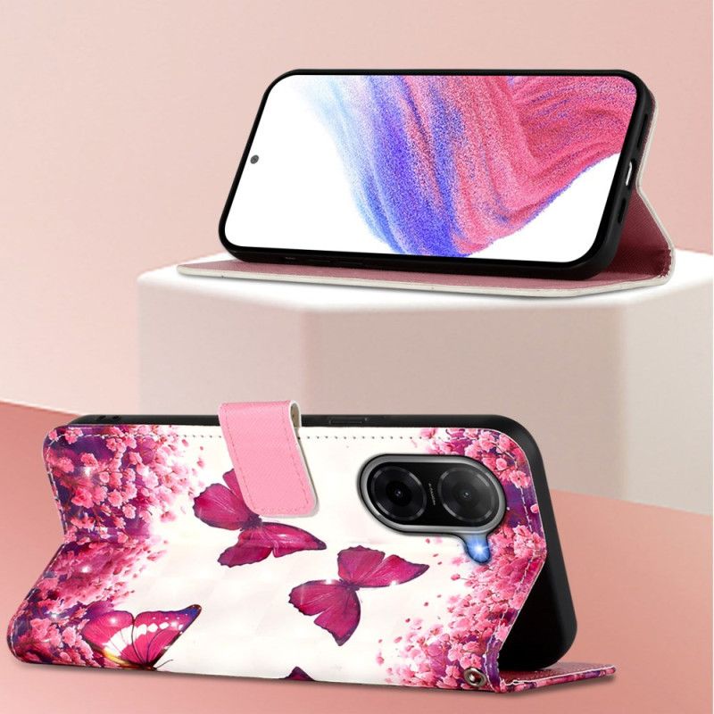 Kožený Kryt Na Poco C71 Růžoví Motýli