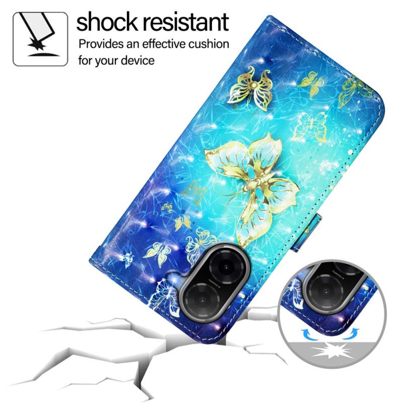 Kožený Kryt Na Poco C71 Zlatí Motýli