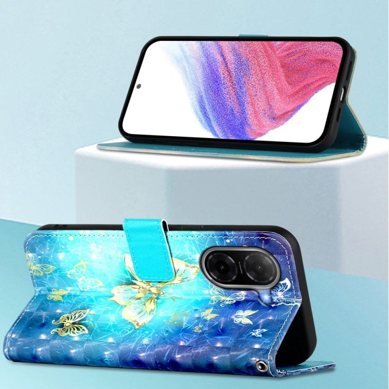 Kožený Kryt Na Poco C71 Zlatí Motýli