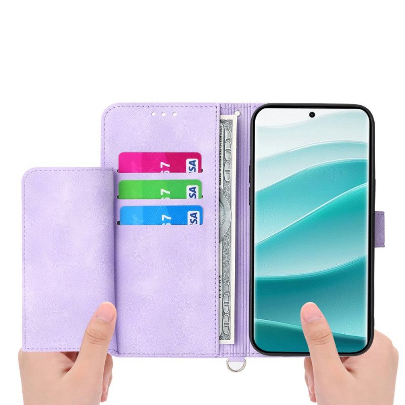 Kožený Kryt Poco C71 Květinová Krajka Se Šňůrkou A Ramenním Popruhem