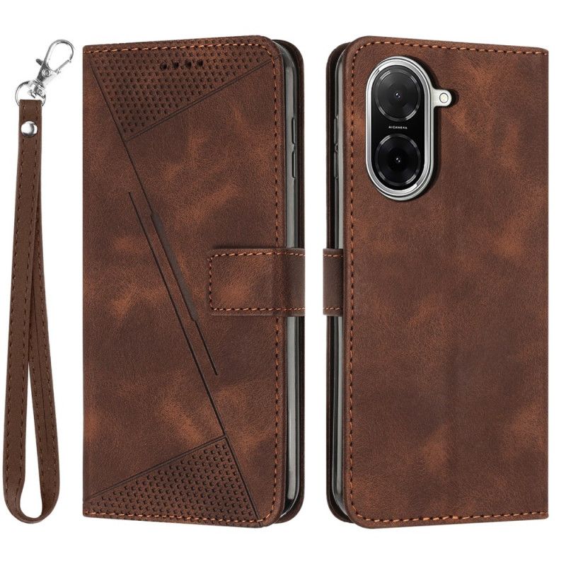 Kožený Kryt Poco C71 Liniový Design S Popruhem