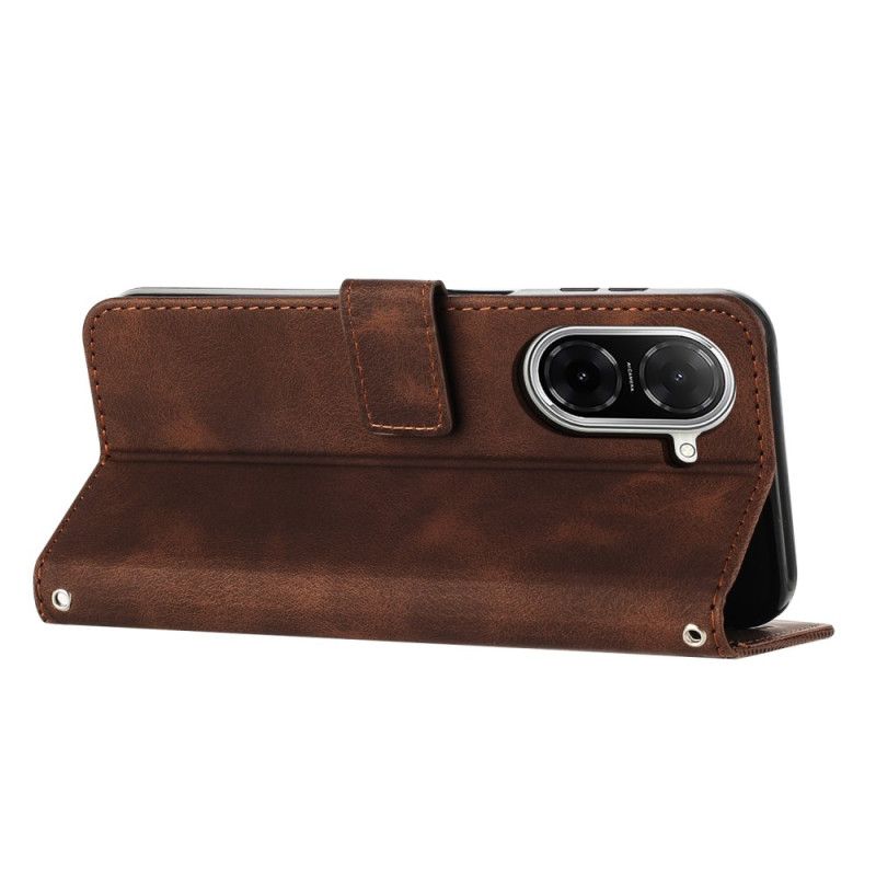 Kožený Kryt Poco C71 Liniový Design S Popruhem