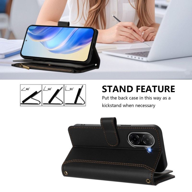 Kožený Kryt Poco C71 Peněženka S 9 Přihrádkami Na Karty A Šňůrkou Na Krk