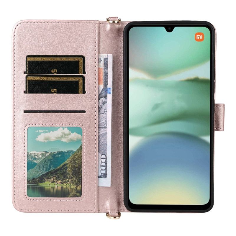 Kožený Kryt Poco C71 Prošívaná Peněženka S Popruhem A Ramenním Popruhem