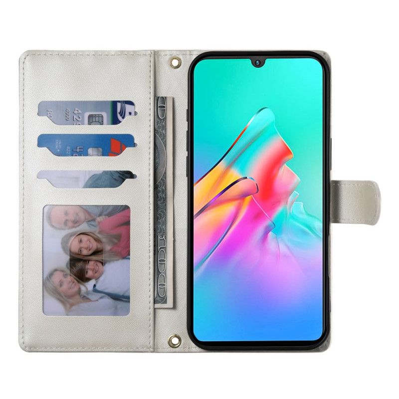 Kožený Kryt Poco C71 Prošívané S Popruhem A Ramenním Popruhem